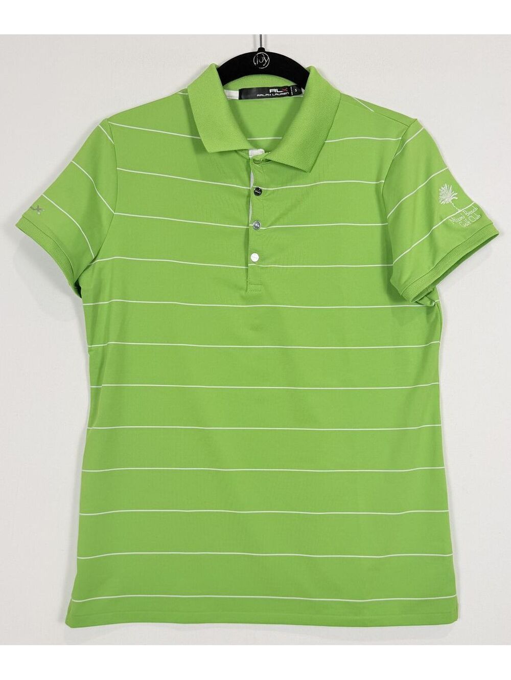 RLX Ralph Lauren Women's Green Striped Golf Polo Shirt Miami Beach GC Size S